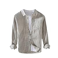 Men's Linen Long Sleeve Shirt, Youth Style, Loose Vintage Distressed Pleated Square Collar Shirt