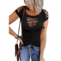 Cut Out Hollow Out Blouse for Women Cold Shoulder Solid Color Tunic Slim Fit T-Shirt Rock and Roll Concert Tee Tops