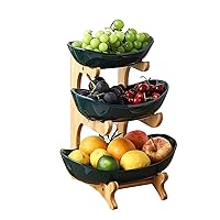 3 Tier Fruit Basket Stand,Dessert, Fruit, Vegetables Tray Plate Rack For Family Gathering Large Ceramic Fruit Bowls(Emerald Green)