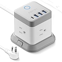 BESTEK Power Strip with USB, Vertical Cube Mountable Power Outlet Extender with 3 Outlets, 3 USB & 1 USB-C PD20W Ports, 5 Feet Extension Cord Flat Plug and Detachable Base for Easy Mounting