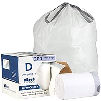 Plasticplace Trash Bags, Compatible with simplehuman Code D (200 Count) White Drawstring Garbage Liners 5.3 Gallon / 20 Liter, 15.75