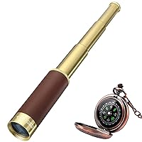 Retro Pirate Telescope 25x30 Spyglass Portable Collapsible Handheld Telescope Zoom Vintage Monocular Classical Collection Compass for Camping Hunting Boating Gift