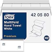 Tork Multifold Hand Towel White, Premium Quality, 250 Towels per Pack, 12 Packs, Fits H2 Towel Dispensers