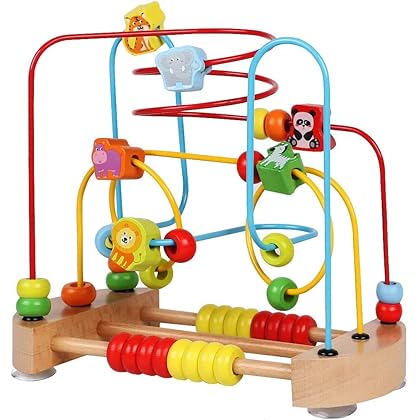 ToyerBee Bead Maze, Wooden Toys with Animals Graphics, Educational Abacus Beads Circle Toys, Colorful Roller Coaster Game, Gift for Children Toddlers Kids Boys Girls
