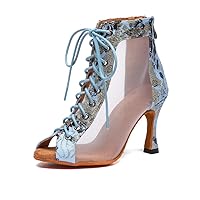 Women Open Toe Dance Boots Ankle Latin Salsa Ballrooom Performence Dancing Shoes, Model YC-L553