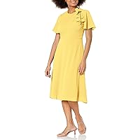 London Times Women's Bow Bodice Flutter Sleeve Midi Dress Desk to Dinner Guest of Classic