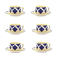 Tea Cup with Saucer Set of 12 (6 tea cups and 6 saucers 5.4 oz) | Coffee Tea Cups Microwave Safe