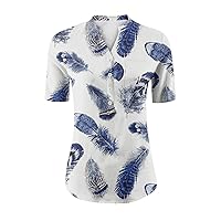 Tops for Women Fashion V-Neck with Pockets Tee Blouse Short Sleeve Print T Shirt Button Down Casual Loose Shirt