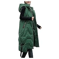 Womens Down Vest with Stand Collar Thick Hooded Sleeveless Long Coats Jacket
