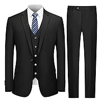 Cooper & Nelson Men's Suit Slim Fit, 3 Piece Suits for Men, One Button Solid Jacket Vest Pants with Tie, Tuxedo Set