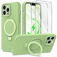 Liquid Silicone for iPhone 13 Pro Max Case with Magnetic Stand [2 Pcs Tempered Screen Protectors + Precise Camera Lens Protection] Mil-Grade Drop Protective Phone Case, Green