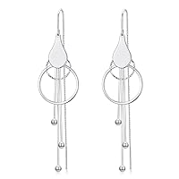 925 Sterling Silver Celtic/LOVE/Circle/Line/Leaf Rhombus Drop Threader Earring Beaded Dangle Tassel Pull Through Earrings for Women…
