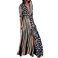 Half Sleeve Dress for Women High Waist Wave Point Fashion Ladies Casual Evening Party Long A-Line (XL)