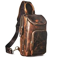 Thick Crazy horse Leather Triangle Crossbody Sling Chest Bag Travel One Shoulder Bag Daypack For Men Male 3028