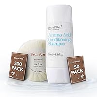Travelwell (Bundle - Travel Size Round Cleaning Soaps 1.0oz/28g, Individually Wrapped 300 Bars per Box& Travel Size Shampoo & Conditioner 2 in 1, 1.0 Fl Oz/30ml, Individually Wrapped 50 Bottles