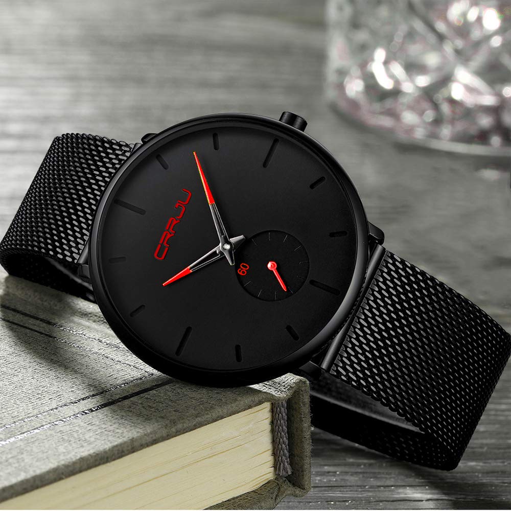 FIZILI Mens Watches Ultra-Thin Minimalist Waterproof - Fashion Wrist Watch for Men Unisex Dress with Stainless Steel Mesh Band