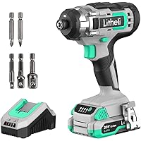 Litheli Cordless Impact Driver, 1150 In-Lbs Torque, 1/4″ Quick-Release Hex Chuck, with 20V 2.0 Ah Battery, 3 Socket Adapters, 2 Driver Bits