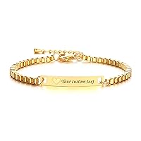 MRENITE 10k 14k 18k Solid Yellow Gold Personalized Name Bracelet – Dainty Name Plate Bracelet - Custom Any Name Gift for Women Daughter Wife