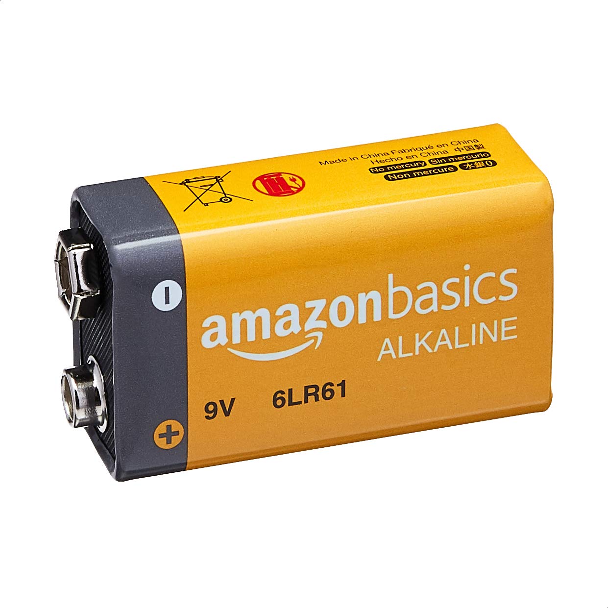Amazon Basics 4-Pack 9 Volt Alkaline Everyday Batteries, 5-Year Shelf Life