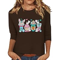 YUTANRAL Easter Shirts for Women 2024 Trendy 3/4 Length Sleeve Womens Tops Dressy Casual Cute Funny Graphic Tees Outfits