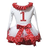 Petitebella Polka Dots 1st White L/s Shirt Red Snowflake Petal Skirt Nb-8y