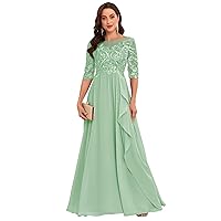 Chiffon Lace Mother of The Bride Dresses for Wedding Long Ruffles Formal Evening Gown with Sleeves