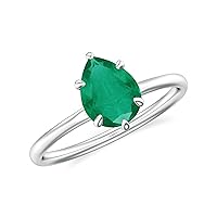 Natural Emerald Pear Solitaire Ring for Women Girls in Sterling Silver / 14K Solid Gold/Platinum