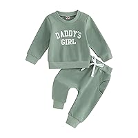 wdehow Toddler Baby Girls 2pcs Outfit Letters Print Long Sleeve Sweatshirt Tops Solid Color Pants Fall Winter Clothes