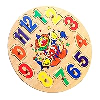 ERINGOGO 1 Set Wooden Clown Clock Teaching Time Shape Toy Wood Sorting Toy Geometric Shape Sorter Funny Matching Clock Toy Math Toy Wooden Playset Number Cognition Toy Child Puzzle Beaded