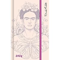 Frida Kahlo Weekly Notebook Calendar, Small 2024, Pocket Calendar, 9 x 14 cm, with Closure Strap and Folding Pocket, Weekly
