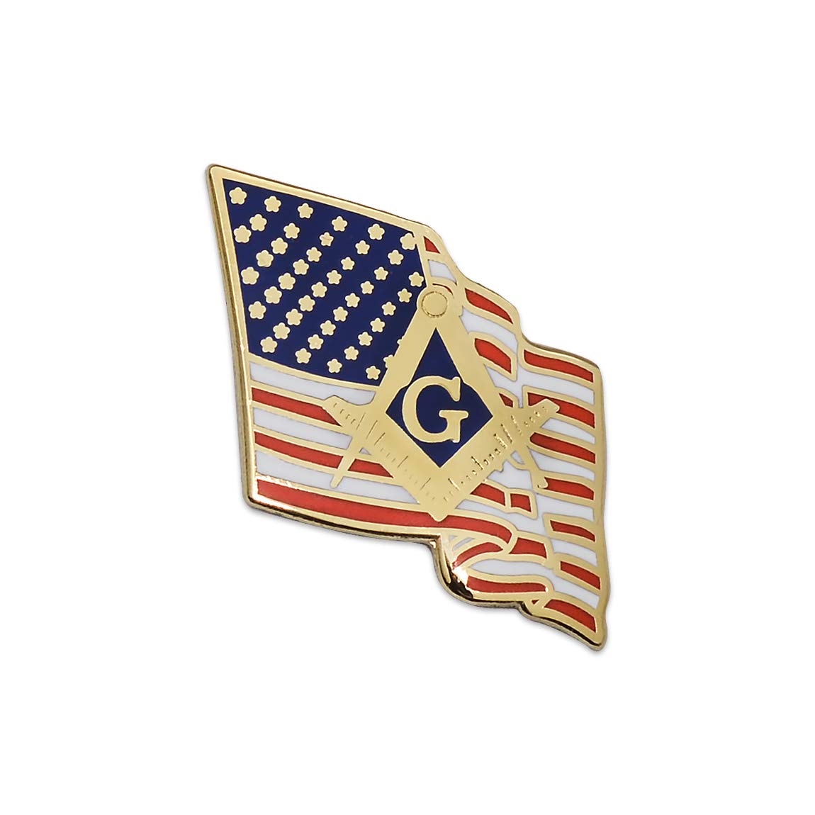 Waving American Flag with Square & Compass Masonic Lapel Pin - [Gold & Red][7/8'' Tall]