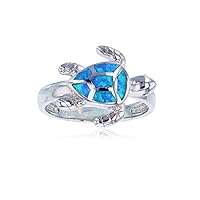 DECADENCE Sterling Silver Rhodium Polished Created Opal Rings for Women | Multi Turtle Star Fish Dolphin Lizard Flower Star Cross Infinity Loop | Turquoise Blue Green Band Ring | Sizes 5-10mm