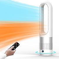 Bladeless Tower Fan, 1400W Space Heater & 40W Cooler Fan Combo with Remote, 80°Oscillation, 8 Speeds and 3 Heating Modes, 9H Timer, LED Display, Fast Safety Heat and Quiet for Bedroom, Kitchen, Office