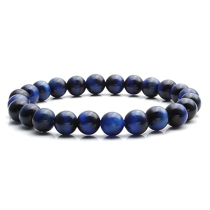 Jovivi 8MM Natural Tigers Eye Gemstone Healing Crystal Power Round Energy Yoga Beads Elastic Stretch Bracelet for Men Women