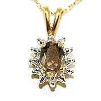 Rylos Necklaces For Women 14K Yellow Gold - June Birthstone Pendant Necklace Smoky Quartz 6X4MM Color Stone Gemstone Jewelry For Women Gold Necklace