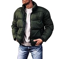 Mens Winter Jacket,Lightweight Winter Down Coats Quilted Stand Collar Puffer Jacket Fashion Zipper Fleece Jacket