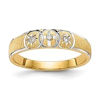 14k Prong set and Rhodium .03 Carat Diamond Trio Ladies Wedding Band With Religious Faith Cross Size 6.00 Jewelry Gifts for Women