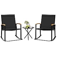 Shintenchi 3 Piece Outdoor Rocking Bistro Set, Textilene Fabric Small Patio Furniture Set, Front Porch Rocker Chairs Conversation Set with Table for Lawn, Garden, Balcony, Poolside (Black)