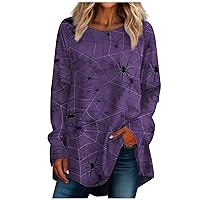 Halloween Oversized Sweatshirt For Women Long Sleeve Shirt Crewneck Pullover Tunic Tops For Teen Girls Loose Fit Dressy Fall Outfits For Women