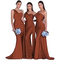 One Shoulder Satin Bridesmaid Dresses Mermaid Formal Prom Dress Long Ball Gown with Side Train 2023 R020