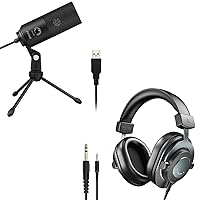 FIFINE Recording USB Microphone 3.5mm/6.35mm Headphones, Studio Bundle on MAC OS,Windows, for Podcasting, YouTube, Videos, Metal Condenser Mic adn Over-Ear Wired Monitoring Headphones (K669B+H8)