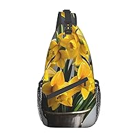Sling Backpack,Travel Hiking Daypack Bouquet Of Daffodils Print Rope Crossbody Shoulder Bag