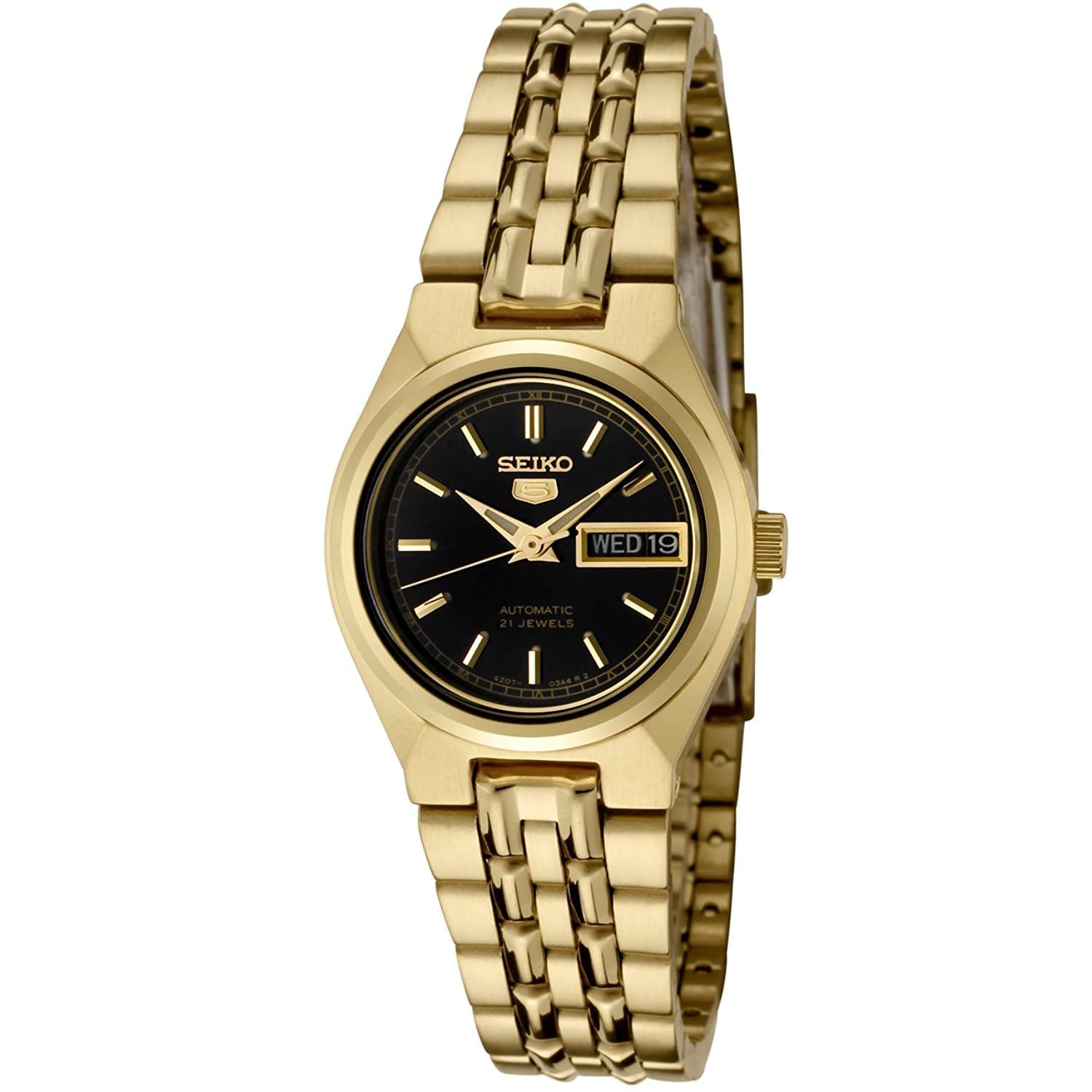 Seiko Women's SYMA06K Seiko 5 Automatic Black Dial Gold-Tone Stainless Steel Watch