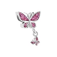 SBI Jewelry Women Sparkling Purple Blue Pink Butterfly Butterflies Charm Compatible with Pandora Charm Bracelet Animal Pendant Anniversary Birthday