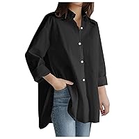 Womens Button Down Shirts Business Work Oversized Blouses Tops Long Sleeve Color Block Dress Shirts with Pocket