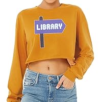 Library Cropped Long Sleeve T-Shirt - Printed Women's T-Shirt - Cool Long Sleeve Tee