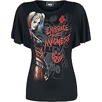 DC Comics - Harley Quinn - Embrace Madness - Boat Neck Bat Sleeve Top Black