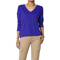 TheMogan Women's Ultra Soft Jersey Chest Pocket Loose Fit Long T-Shirt Long Sleeve Tee