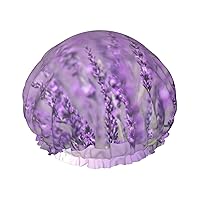 Romantic Purple Lavender Print Soft Shower Cap for Women, Reusable Environmental Protection Hair Bath Caps