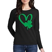 Threadrock Women's St Patricks Day Shamrock Heart Long Sleeve T-Shirt